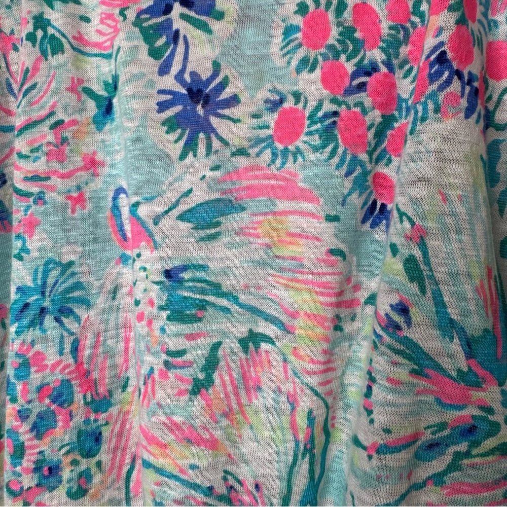 Lilly Pulitzer Inara 100% Linen Short Sleeve Top Floral Leaves Serene Blue Sz S - Picture 5 of 9